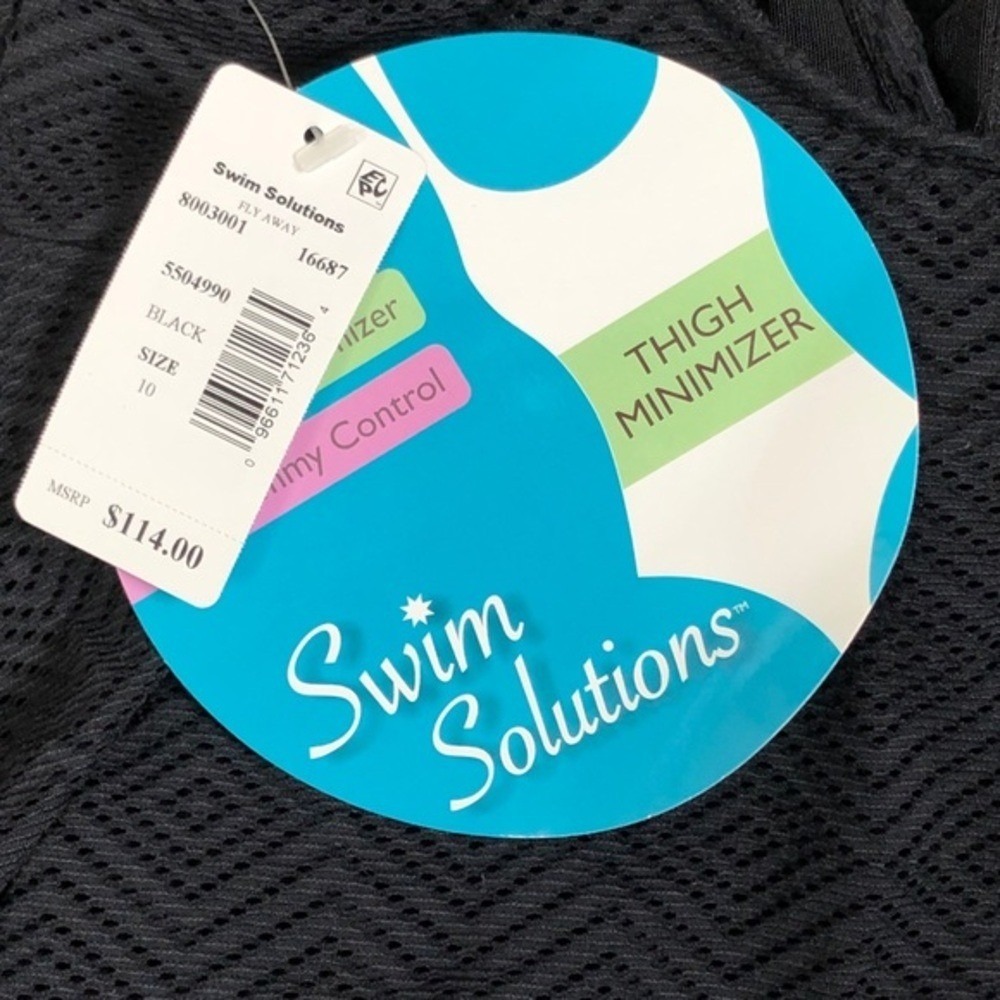 Swim Solutions Black Crochet Flyaway One-Piece Swimsuit sz 10 NWT - Picture 5 of 8